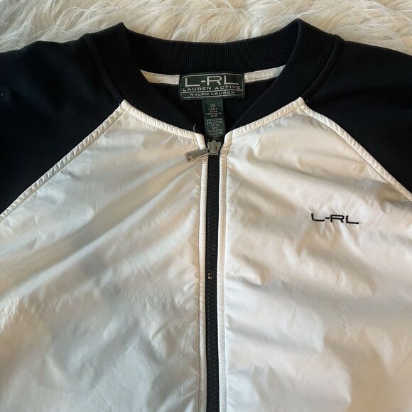 LAUREN RALPH LAUREN L-RL Black White Colorblock Cotton Blend Logo Track Jacket - Picture 5 of 12